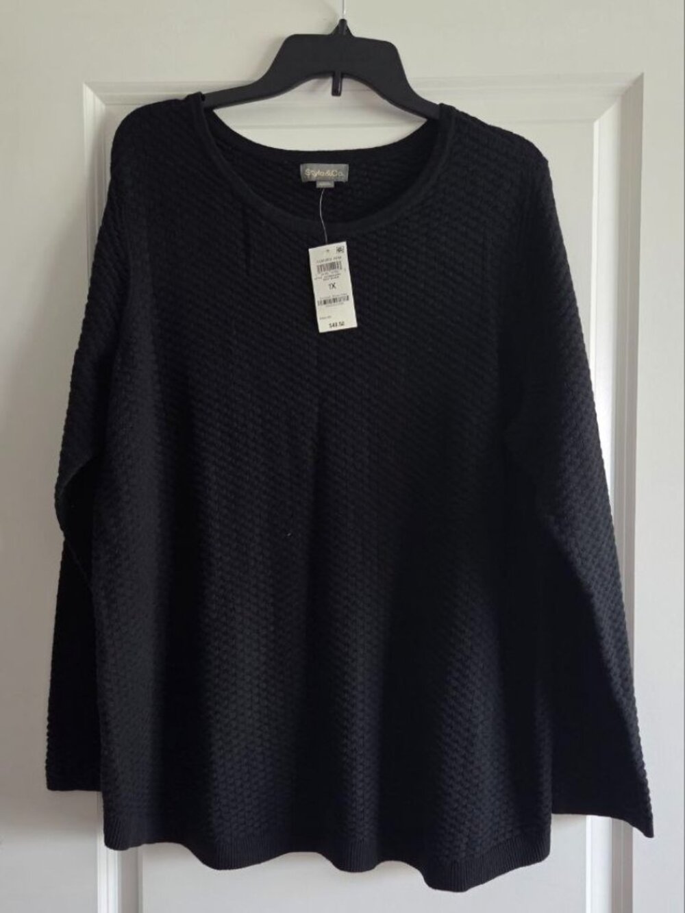 Style & Co Women's Cotton Curved-Hem Stitch Sweater Deep Black Size 1X